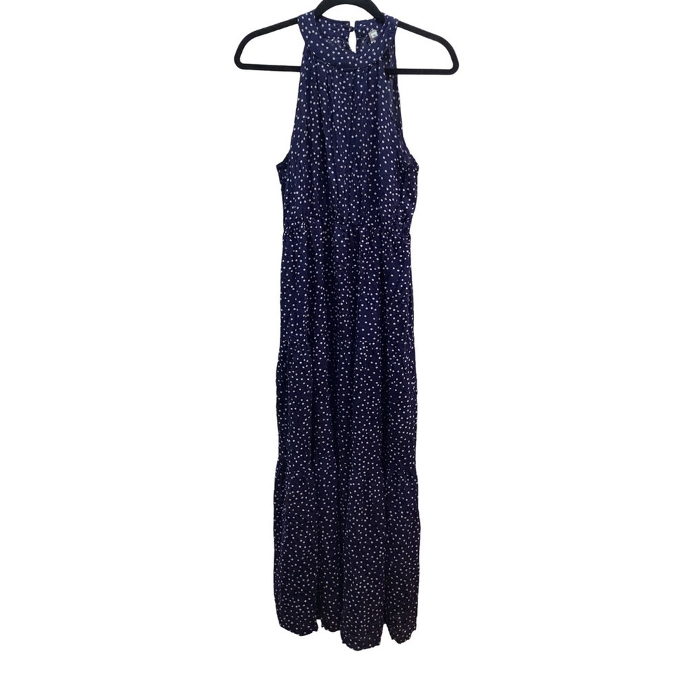 Coeur de Vague Size XL Polka Dot Navy Sleeveless Ruffle Maxi Dress. Preloved